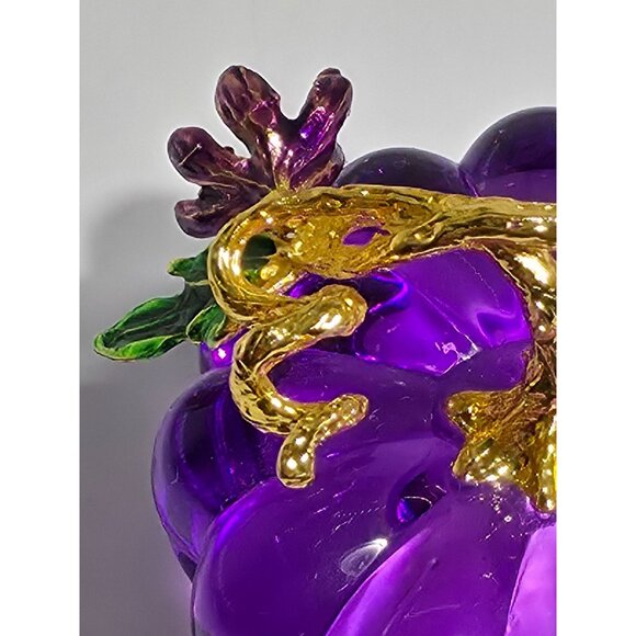 Purple Pumpkin With Gold Plated Stem & Leaves Decorative Piece Vintage - Picture 11 of 11